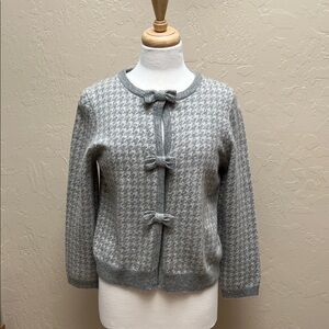 J. Crew Gray Houndstooth Cropped Cardigan with Bow Details - Size Large